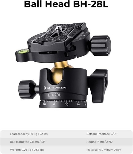 K&F Concept 64" Lightweight Aluminum Camera Tripod with 360° Panoramic Ball Head - Picture 5 of 7