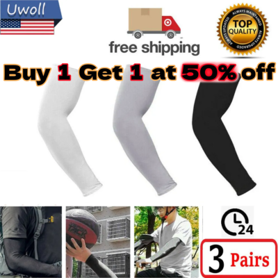 #ad 3 5 Pairs Cooling Arm Sleeves Cover UV Sun Protection Outdoor Basketball Sport $9.34