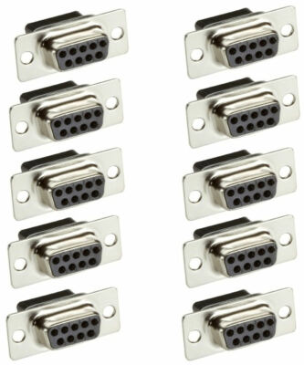 10 Pcs DB9 D-SUB 9-Pin Female Crimp Pin Type RS232 Connector Assembly Cup Socket