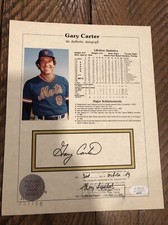 Gary Carter Autographed 8x10 Stat Sheet HoF - JSA Pristine! Mets