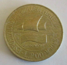 1992 - 200 Italian Lire/Lira Coin - Italy - Genoa Stamp Exhibition - Circulated