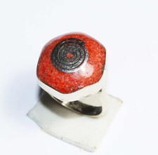 Tibetan Red Coral Handmade Gemstone Jewelry Ring Free Size