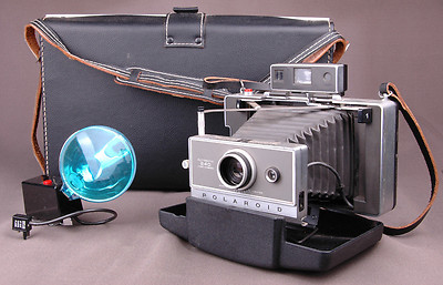 Polaroid Land Camera Model 240-Flash-Leather Straps-Bellows-Case