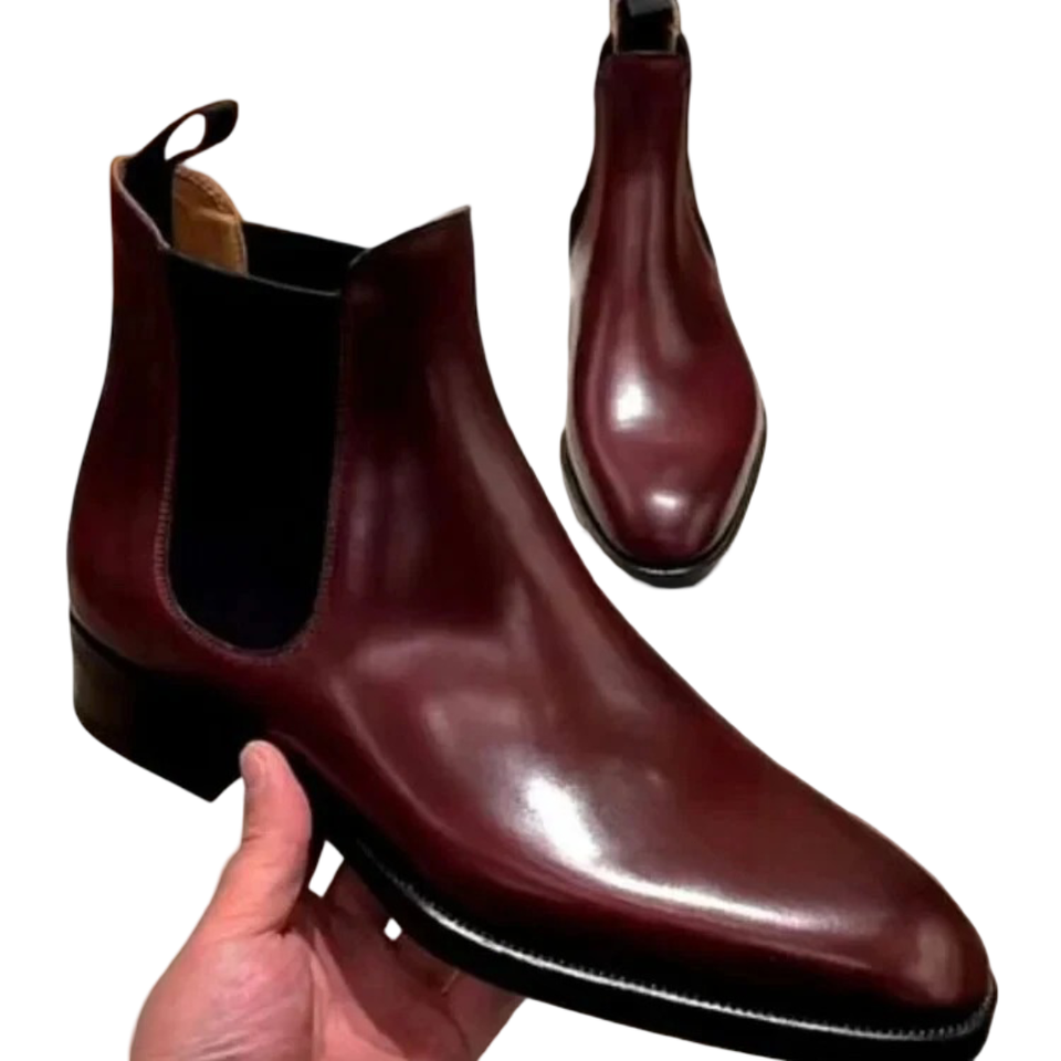 The Luxpre Burgundy Leather Handwoven Casual Chelsea Men Boot Final Sale!