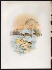 c1907 Tiny Vintage Landscape Vignette Winter & Water Wheel