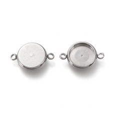10Pcs Flat Round Stainless Steel Cabochon Connector Settings Findings Tray 10mm
