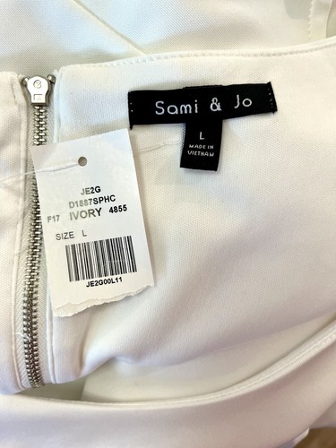 Sami & Jo Sz L Ivory Lined Crepe Knee L. Dress w Maxi Skirt Overlay Cap Sleeves - Picture 3 of 4