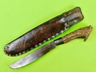 US Civil War Antique Old Large Fighting Stag Side Knife w/ Sheath