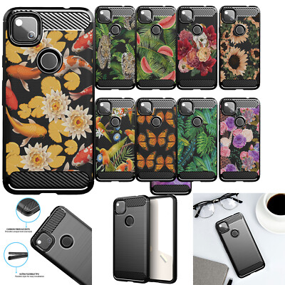 Case For [Google Pixel 5 (2020)][FLEX TPU SET16] Black Slim Matte Floral Design