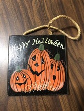 Happy Halloween door hanger sign welcome Painted Wood Porch Pumpkin