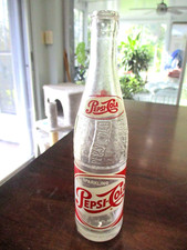 Pepsi Cola  New York NY  1958 SWIRLED EMBOSSED 10 OZ SPARKLING GLASS BOTTLE
