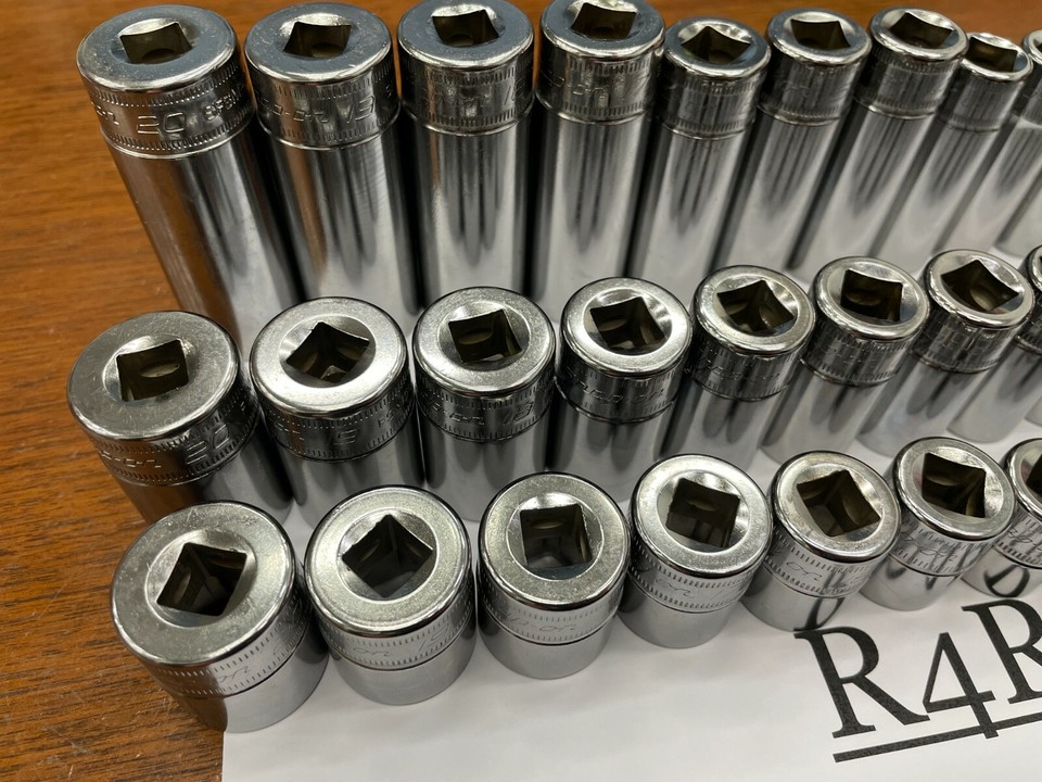Chrome PROTO METRIC 1/4 DRIVE 6PT CLIP RAIL DEEP SOCKET SET 12PC