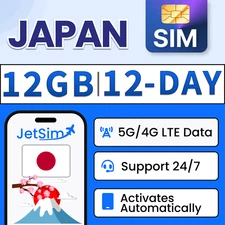 Japan SIM Card - 12GB High-Speed(1GB/Day), 12 Day Softbank JetSim/Travel SIM