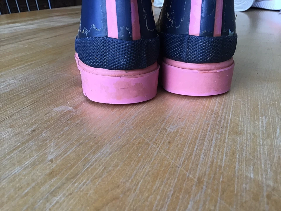 Joules Welly Size US 8 Rain Garden Boots Girls Kids Floral Pink Navy Blue - Image 4 of 4