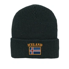 ICELAND FLAG Embroidered Cuffed Beanie Skull Cap Hat