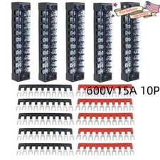 5Set 10 Positions Dual Rows 600V 15A Wire Barrier Terminal Blocks Strip TB-1510L