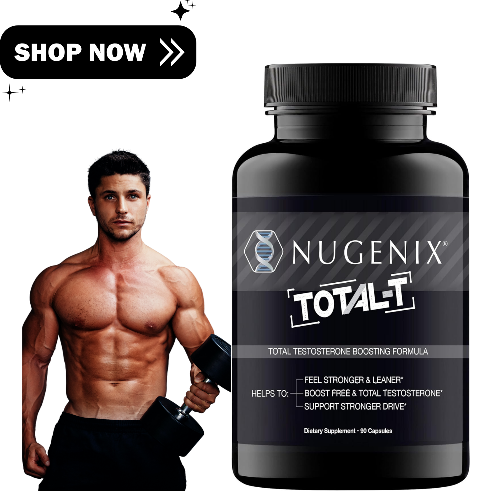 Nugenix Total-T, Free and Total Testosterone Booster Supplement for Men, 90Count