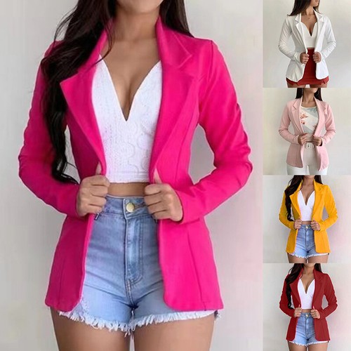 Women's Slim Fit Long Sleeve Blazer Jacket Suit Coat Office OL Work Cardigan - Afbeelding 1 van 18