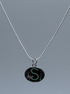 Silver Tone Initial Letter  S  Charm on 20  1 mm Sterling Silver Chain