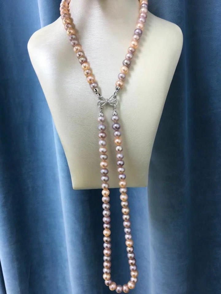 Precioso collar de perlas multicolor mar sur 8-9 mm 18"19"(MR) de dos hebras Foto 2 de 4