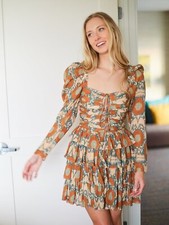 NWT Ulla Johnson Naiya Ruffled Long Sleeve Mini Dress Nimbus Size 6 $595