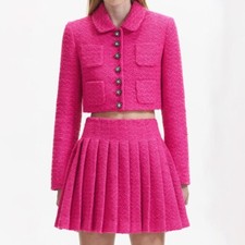 Auth Self-portrait Barbie Fuschia Pink Boucle Tweed Jacket Size 6 (0 2 4)