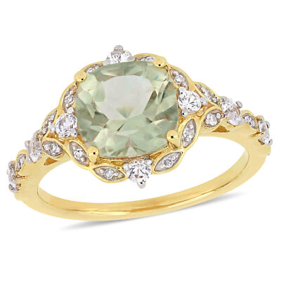 Amour Ring 14 Karat Gelbgold grüner Quarz weißer Saphir & Diamant