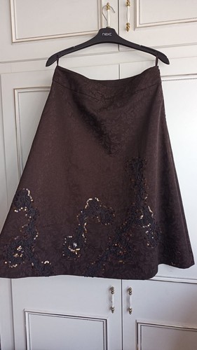 Coast Brown Bronze Sequin Embellished Floral Skirt Size 10 - Picture 3 of 13