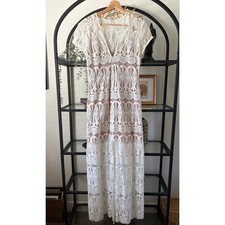 WAYF Womens Small Ivory Lace Maxi Dress Nude Lined Boho Bridal Wedding