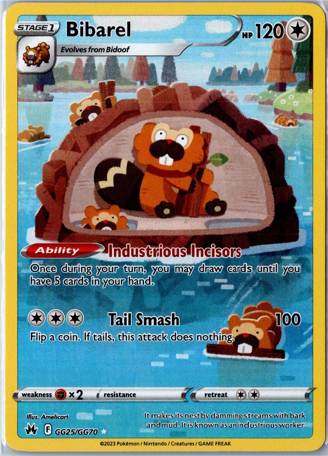 Pokemon Card - Bibarel Crown Zenith Galarian Gallery GG25/GG70 Holo NM