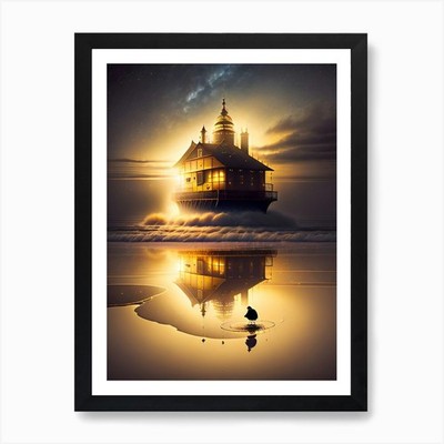 Leuchtturm bei Nacht 6 Kunstdruck gerahmt Wandbild Poster Leinwanddruck Bild