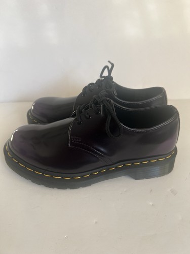 Dr Doc Martens Vegan 1461 Oxford Rub Off Shoes Black Rich Purple WMS 7 MNS 6 NEW - Picture 5 of 10
