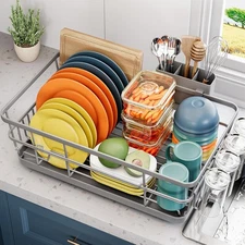 Dish Drying Rack for Kitchen Counter, Large Dish Racks with Drainboard, Kitchen 