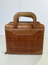 Vintage Franklin Covey Woven Leather Planner Binder Organizer Brown w/ Handles