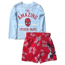 Toddler Boys Blue  Red Spider-Man Rash Guard  Swim Trunks Set 2T