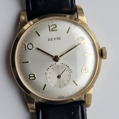 Vintage 9k Solid Gold Hefik Handaufzug Herren Armbanduhr 9ct