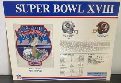 Willabee Ward Official NFL Super Bowl XVIII Patch 1984 Raiders vs Redskins