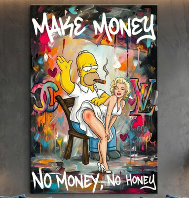Pop Art kunst, Simpsons and Marilyn Monroe Wandbild. Acrylglas, Leinwand, Poster