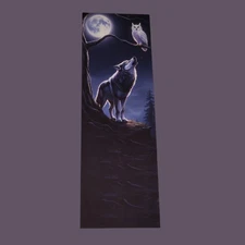 Handmade Wolf & Owl Bookmark – Moonlight Forest Scene