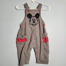 Disney Baby Mickey Mouse Gray Corduroy Overalls 3-6M Embroidered Vintage Style