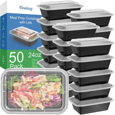 50 Pack (100-Piece) 24 oz Meal Prep Containers Reusable with Lids, Sturdy Lea...