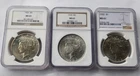 Lot of Three (3 Total QTY)  Peace Dollars 1922 1923 1925 90% Silver NGC