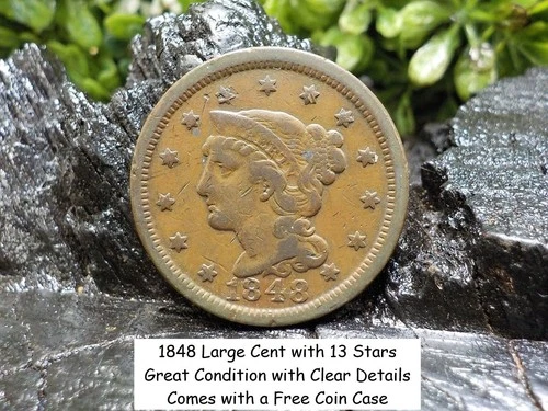 Old Rare Vintage Antique Relic 1848 Large Cent Great Condition Free Coin Case