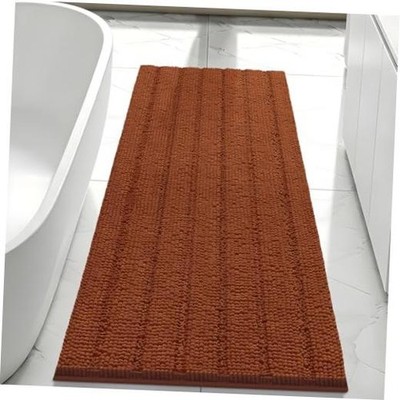 Long Bathroom Rug, Chenille Bath Runner with High Low Pile Design, Soft