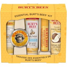 Burt's Bees Essential Gift Set, 5 Travel Size Products Lip Balm Lotion FootCream