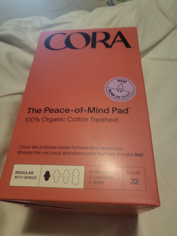 Cora Peace of Mind Overnight Pads Organic Cotton with Wings 32 Ct Box New 