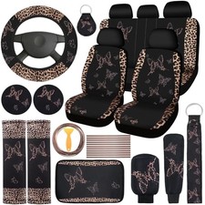 BBTO 43 Pcs Car Seat Cover Set for Women SUV,Butterfly,Brown Leopard