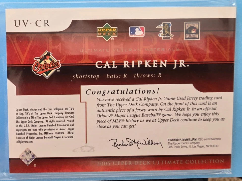 2005 Ultimate Collection: CAL RIPKEN Jr. 3 Color G/U Jersey Patch #26/30!!! - Image 2 of 2