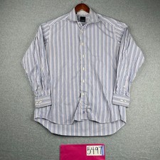 David Donahue Shirt 17 Blue Striped Casual Button Up Long Sleeve Mens