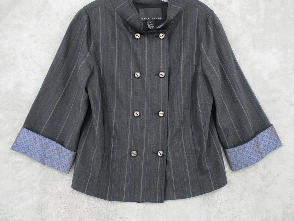 Chaqueta Yansi Fugel Mujer Mediana Mezcla Lana Doble Pecho Rayas Moderna Foto 4 de 4